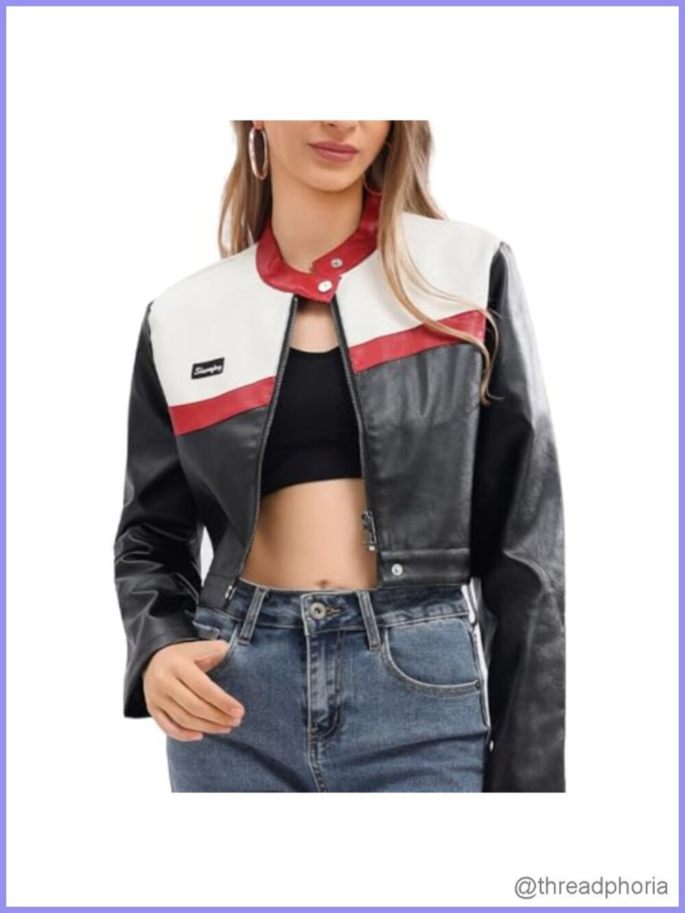 Women Cropped Faux Leather Jacket Moto Biker Bomber Zip Up Motorcycle Coat
